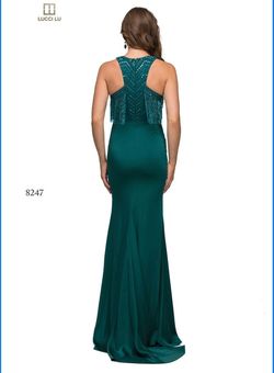 Lucci Lu Green Size 4 Fitted High Neck Teal Side slit Dress on Queenly