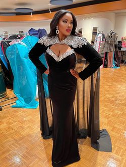 Portia and Scarlett Black Size 14 Long Sleeve Plus Size Prom Floor Length Pageant A-line Dress on Queenly