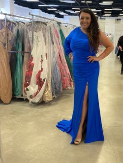 Sherri Hill Blue Size 16 Plus Size Pageant Side slit Dress on Queenly