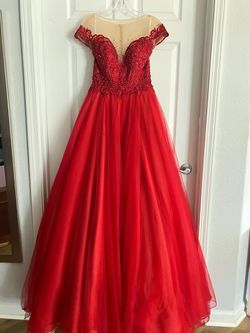 Terani Couture Red Size 6 Pageant Cap Sleeve Quinceanera Short Height Ball gown on Queenly
