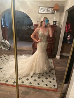 Sherri Hill White Size 4 Tall Height Plunge Mermaid Dress on Queenly