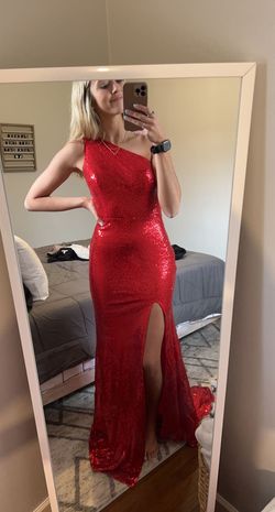 Sherri Hill Red Size 4 Floor Length One Shoulder Pageant Mermaid Dress on Queenly