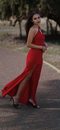 Windsor Red Size 4 Prom One Shoulder Side slit Dress on Queenly