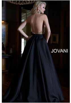 Style -1 Jovani Black Tie Size 4 Halter Train Dress on Queenly