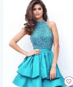 Sherri Hill Blue Size 10 Sorority Formal Prom Halter Cocktail Dress on Queenly