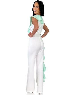 Style 8313 Marc Defang White Size 4 Interview Floor Length Bridal Shower Bachelorette Engagement Jumpsuit Dress on Queenly