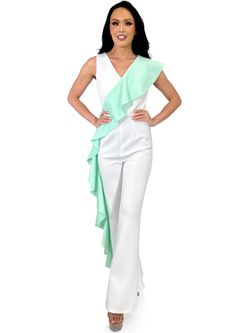 Style 8313 Marc Defang White Size 4 Floor Length Fun Fashion Jumpsuit Dress on Queenly