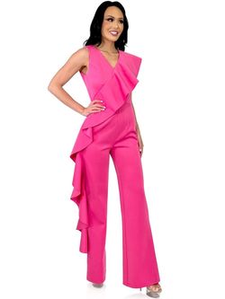 Style 8153 Marc Defang Pink Size 4 Interview Floor Length Pageant Jumpsuit Dress on Queenly