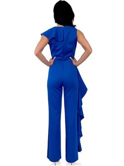 Style 8153 Marc Defang Blue Size 2 Floor Length Jersey Tall Height Jumpsuit Dress on Queenly