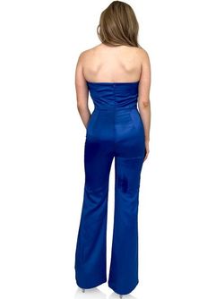 Style 8171 Marc Defang Royal Blue Size 4 Satin Floor Length Jumpsuit Dress on Queenly
