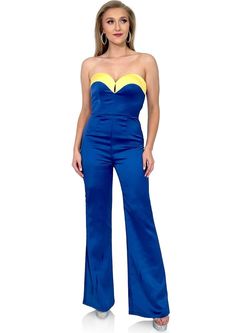 Style 8171 Marc Defang Blue Size 2 Pageant Satin Floor Length Jumpsuit Dress on Queenly