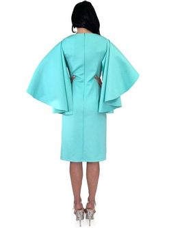 Style 8157 Marc Defang Blue Size 0 Jersey Teal Interview Cocktail Dress on Queenly