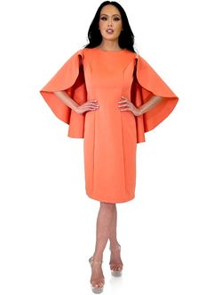 Style 8157 Marc Defang Orange Size 4 Interview Tall Height Jersey Cap Sleeve Cocktail Dress on Queenly