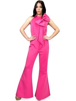 Style 8226 Marc Defang Hot Pink Size 4 Tall Height Floor Length Jumpsuit Dress on Queenly