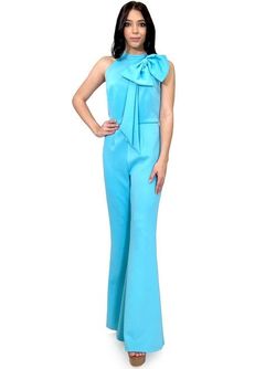 Style 8226 Marc Defang Blue Size 4 Interview Turquoise Floor Length Jumpsuit Dress on Queenly