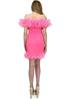 Style 8266 Marc Defang Hot Pink Size 4 Ruffles Cocktail Dress on Queenly