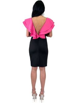 Style 8287 Marc Defang Black Size 4 V Neck Hot Pink Fun Fashion Cocktail Dress on Queenly