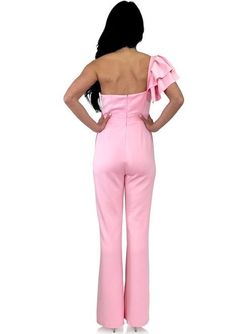 Style 8285 Marc Defang Pink Size 4 8285 Floor Length Tall Height Cap Sleeve Jumpsuit Dress on Queenly