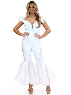 Style 5088A Marc Defang White Size 8 Floor Length Bridal Shower Bachelorette Cap Sleeve Jumpsuit Dress on Queenly