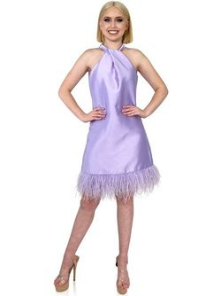 Style 8193 Marc Defang Purple Size 8 Feather Pageant Lavender Cocktail Dress on Queenly
