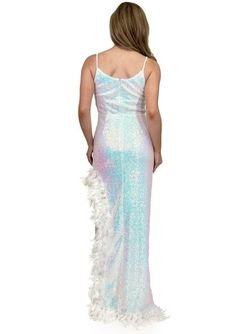 Style 8221 Marc Defang White Size 0 Feather Floor Length Side slit Dress on Queenly