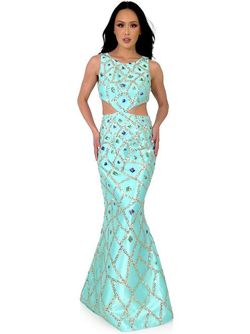 Style 8256 Marc Defang Green Size 0 Teal Black Tie Side Slit 8256 Mermaid Dress on Queenly