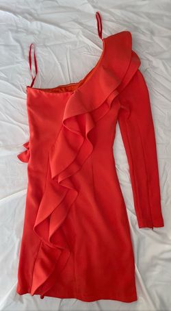 Forever Unique Orange Size 2 Midi One Shoulder Interview Cocktail Dress on Queenly