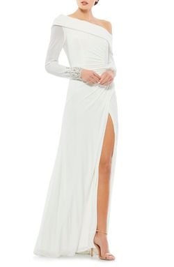 Mac Duggal White Size 6 Long Sleeve Floor Length Straight Dress on Queenly