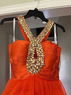 Sherri Hill Orange Size 0 Halter 50 Off Pageant Cocktail Dress on Queenly
