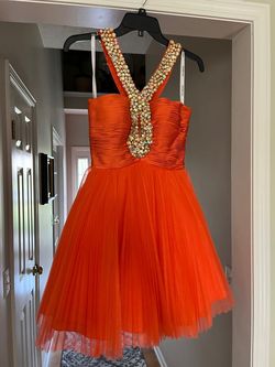 Sherri Hill Orange Size 0 Halter 50 Off Pageant Cocktail Dress on Queenly