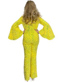 Style 8225K Marc Defang Yellow Size 00 Floor Length Tall Height Sequined Jumpsuit Dress on Queenly