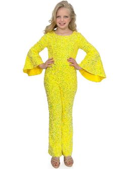 Style 8225K Marc Defang Yellow Size 00 8225k Bell Sleeves Floor Length Jumpsuit Dress on Queenly
