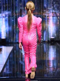 Style 9013K Marc Defang Hot Pink Size 00 V Neck Floor Length Jumpsuit Dress on Queenly