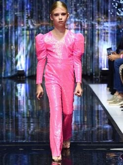 Style 9013K Marc Defang Hot Pink Size 00 V Neck Floor Length Jumpsuit Dress on Queenly