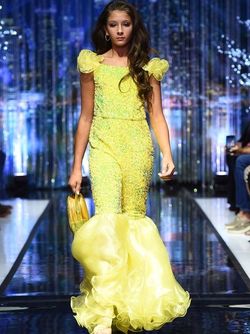 Style 5088K Marc Defang Yellow Size 00 Sequined Fun Fashion Tall Height Jumpsuit Dress on Queenly