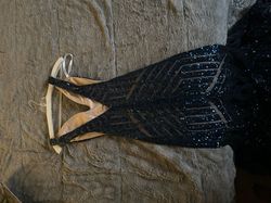 Jovani Blue Size 00 Plunge Winter Formal Mermaid Dress on Queenly