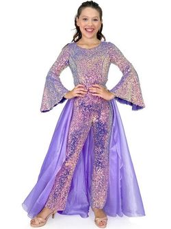 Style 8004K Marc Defang Purple Size 00 Lavender Fun Fashion Overskirt Girls Size Jumpsuit Dress on Queenly