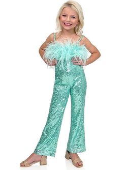 Style 8149K Marc Defang Green Size 00 Fun Fashion Feather Pageant Jumpsuit Dress on Queenly