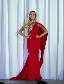 Jovani Red Size 2 High Neck Floor Length Train Dress on Queenly