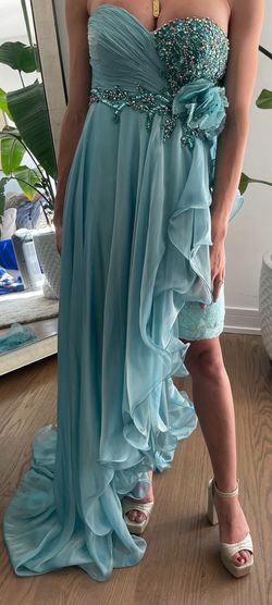Style CUSTOM Mac Duggal Light Blue Size 4 Fun Fashion Cocktail Side slit Dress on Queenly
