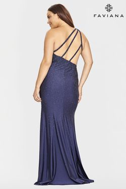 Style 9532 Faviana Blue Size 18 Navy Plus Size Floor Length Pageant Side slit Dress on Queenly