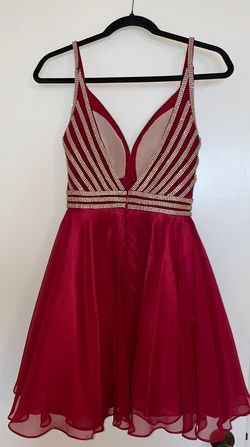 Jovani Red Size 2 Midi Plunge Homecoming Cocktail Dress on Queenly
