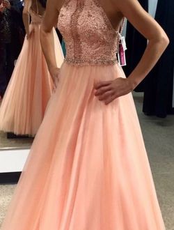 Style 81120 Jovani Light Pink Size 00 Floor Length Peach Bridgerton Ball gown on Queenly
