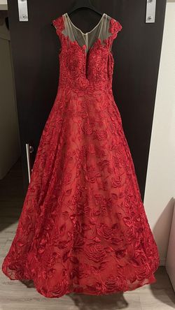 Tarik Ediz Red Size 8 Jewelled Sheer Floor Length Ball gown on Queenly