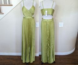 Style Lime Green Pleated Cutout Wedding Guest Formal Party Maxi Dress Minuet Green Size 12 Spaghetti Strap Floor Length Military Plus Size A-line Dress on Queenly