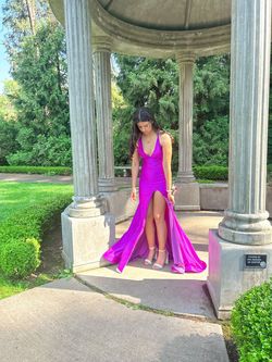 Style 2359 Jessica Angel Purple Size 0 Plunge Side slit Dress on Queenly
