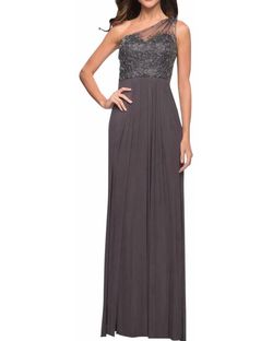 Style 21239 La Femme Gray Size 4 One Shoulder A-line Dress on Queenly