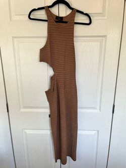 Michael Costello Brown Size 8 Midi High Neck Cocktail Dress on Queenly