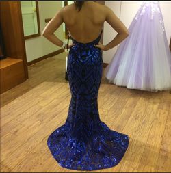 Johnathan Kayne Blue Size 6 Halter Free Shipping Mermaid Dress on Queenly