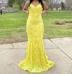Jovani Yellow Size 2 Prom Sequined Mermaid Dress on Queenly